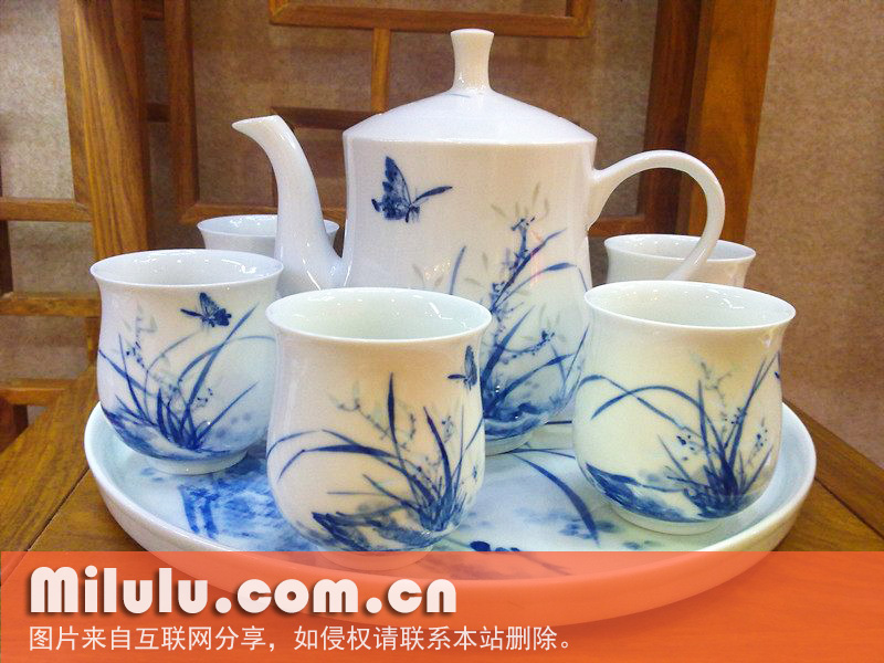 青花瓷茶具：景梅文化瓷